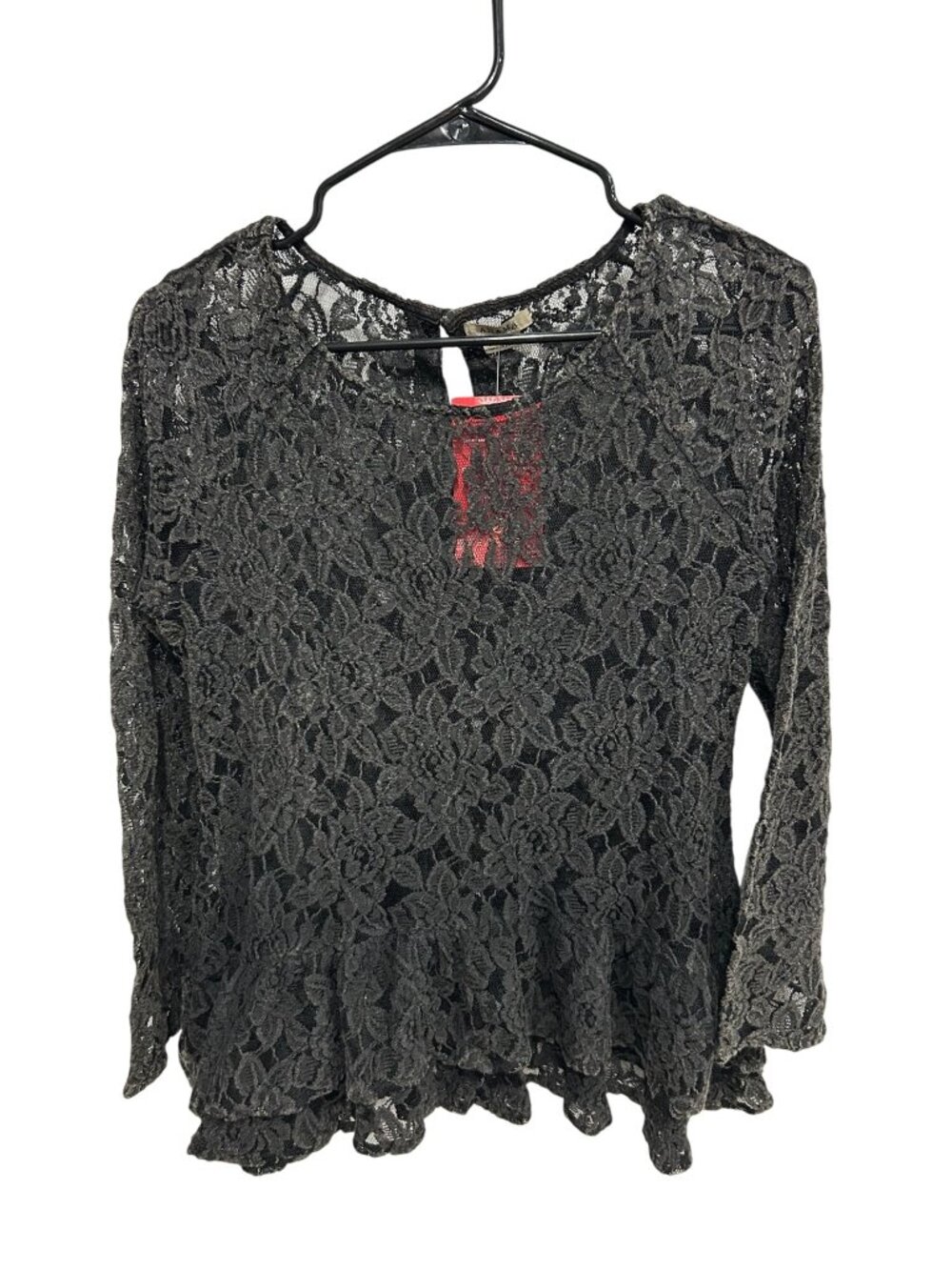 Anama Floral Lace Peplum Top Black Sz Small Long Sleeve Boho Whimsigoth NWT